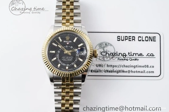 0502 Skydweller SS YG Noob Best Edition Black Dial on SS YG Jubilee Bracelet A23J Efficient 2122